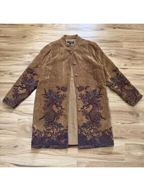Citron Dragon Tapestry Chenille Coat Wearable Art Boho